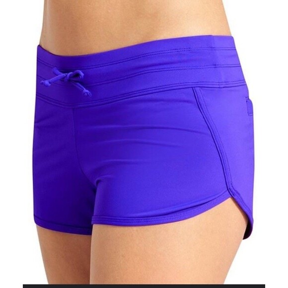 Athleta Kata Purple Swim Shorts Swimsuit Bottom Size Large Back Pockets - Picture 6 of 10